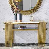 Table console moderne et simple en acier inoxydable avec plateau en marbre, meubles de salon pour usage hôtelier