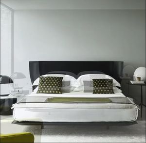 Mobilier italien de grande qualité King Size pour chambre à coucher minimaliste nordique moderne lit en cuir léger tufté de luxe européen - Product Image 2