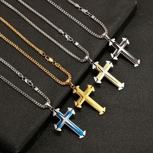 Colliers pendentifs de mode pour hommes en acier inoxydable plaqué or 18 carats, anti-ternissement, avec croix personnalisée, bijoux permanents, chaîne en or rempli - Product Image 2