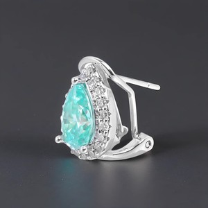 Drop Earrings Water Drop Shape 925 Sterling Silver Lake Green Stone Circling Setting Gift Jewelry Unisex - Product Image 3