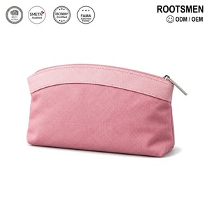 Canvas Cosmetic Pouch <b>Blush</b> <b>Pink</b> 22x4x14cm Curved Top Contrast Trim Zipper Makeup Travel Storage Custom Logo OEM ODM Low MOQ - Product Image 1