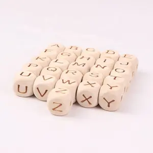 厂家直销木制diy配件装饰玩具12毫米木制立方体字母方形字母珠子