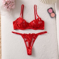 Set Bra dan Thong Wanita Grosir 2 Potong Bordir Bunga Renda Pakaian Dalam Wanita Transparan Set Lingerie Seksi