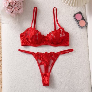 Wholesale Women Underwire Bra and Thong 2 Piece <b>Set</b> Floral Embroidery Lace Womens Intimates See Through <b>Sexy</b> Lingerie <b>Set</b> - Product Image 2