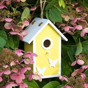 Hängendes Vogelhaus Dekorativer Vogel häuschen im Freien für Kolibris und Wildvögel Gelber Schmetterling - Product Image 2