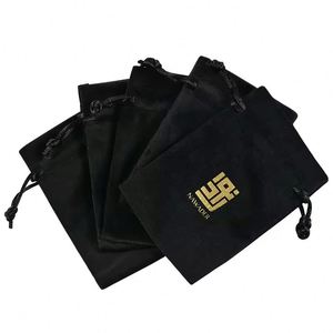 Luxury Black Velvet <b>Drawstring</b> Storage <b>Pouch</b> with Custom Gold Logo Jewelry Gift Packaging Reusable Soft Flannel - Product Image 3