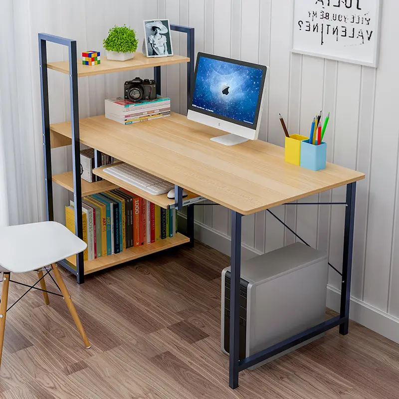 Steel pipe and density board desktop bookshelf desk for students or office new modern furniture