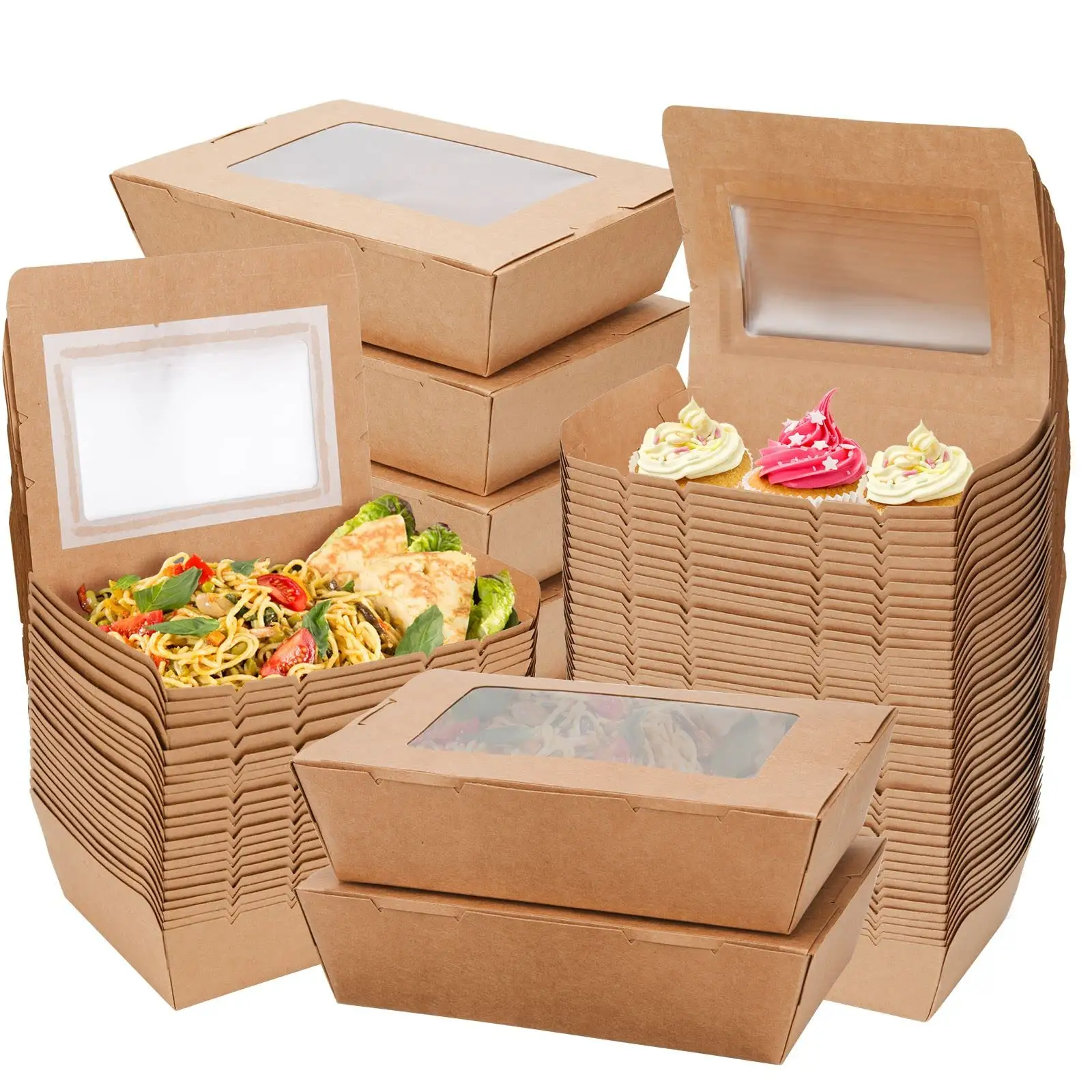 40 Oz gıda kapları çıkar tek kullanımlık Kraft kağıt yemek kabı paketleme kutusu