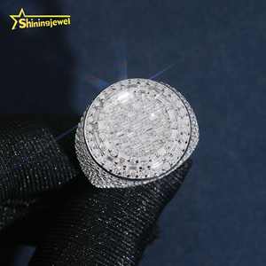 Círculo redondo Campeonato Anel Baguette Corte Diamante <span class=keywords><strong>Moissanite</strong></span> Homens Anel Passe Tester Diamante Hip Hop Jóias 925 Anel de Prata - Product Image 1