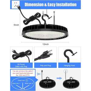 ไฟแอลอีดี150วัตต์ที่ระบุไว้สำหรับไฟเบย์สูง22500 LM 3CCT สายเคเบิลแบบปลั๊ก5 '(100-277V) - Product Image 2