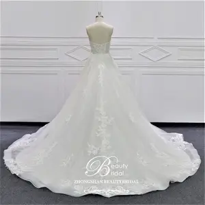 Newest Style Elegant A Line Ball Gown Wedding Dress Lace Appliques Illusion For Bridal