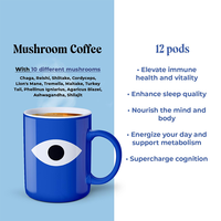 Café fonctionnel en dosettes K-Cup pour adultes, marque privée, végétalien, sans sucre, recyclable, à base de champignons adaptogènes, Ashwagandha et Shilajit