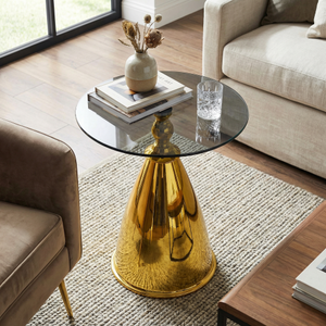 Round Coffee <b>Table</b> with Metal Top and <b>Gold</b> Metal Pedestal Modern Durable OE HOME Furniture for Living Room Bedroom Balcony - Product Image 1