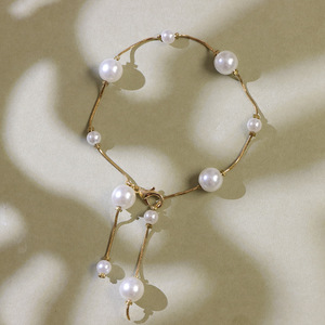 Pearl Necklace And <b>Bracelet</b> <b>Set</b> Imitation Pearl Tassel Design Multi Layer Party Jewelry For Women - Product Image 4