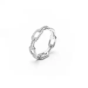 2023情侣礼品4色水晶链指环微型铺路立方空心圆结婚戒指