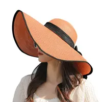 Yaz geniş ağızlı hasır şapkalar büyük güneş şapkaları kadınlar için UV koruma Panama disket plaj şapkaları