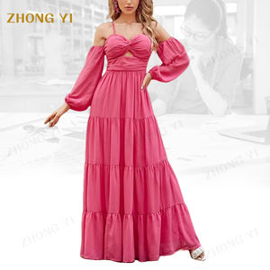 2023 Dongguan Yili, модное летнее милое розовое пляжное платье больших размеров, женская одежда с длинным рукавом, женские повседневные платья - Product Image 1