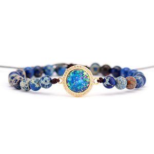 Imperial Stone <b>Opal</b> Beaded <b>Bracelet</b> Blue Bohemian Style Friendship <b>Bracelet</b> With Gold Inlay Setting For Gift - Product Image 5