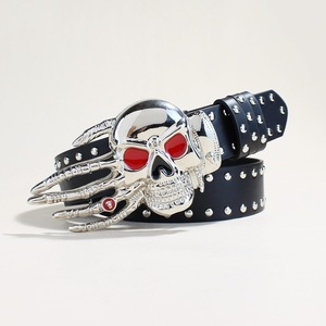 Punk cá tính của phụ nữ tối phong cách vành đai Halloween quần vành đai khóa đầu hộp sọ lớn độc đoán phóng đại vành đai đinh tán cho phụ nữ - Product Image 1