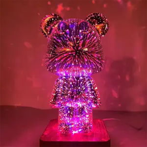 3D 프로젝터 불꽃 놀이 분위기 테이블 램프 창조적 인 곰 화려한 장식 선물 장식품 작은 야간 조명