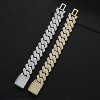 Bracelet cubain en laiton BB042 à trois rangs de 25 mm de large, incrusté de zirconium en forme de diamant, style hip-hop audacieux et large, bijoux ZIRCON unisexe