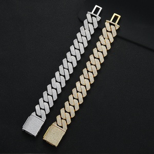 Bracelet cubain en laiton BB042 à trois rangs de 25 mm de large, incrusté de zirconium en forme de diamant, style hip-hop audacieux et large, bijoux ZIRCON unisexe - Product Image 3
