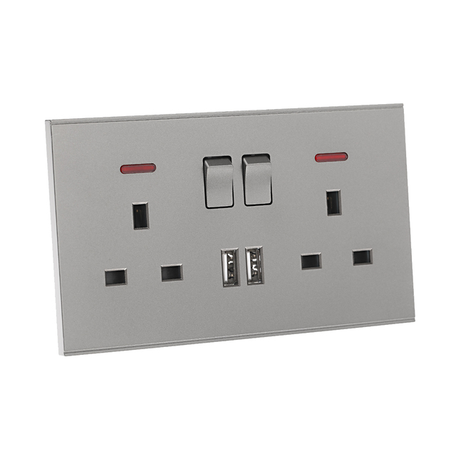 Bingoelec UK Double 13a Switched Socket Dual USB A+A 20W Fast Charging PC Plastic Hotsale Cheap Wholesale UK Power Socket