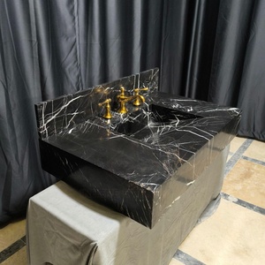 <span class=keywords><strong>Lavabo</strong></span> mural <span class=keywords><strong>en</strong></span> marbre noir Nero Marquina sur mesure, sculpté à la main, pour salles de bain de luxe - Product Image 2