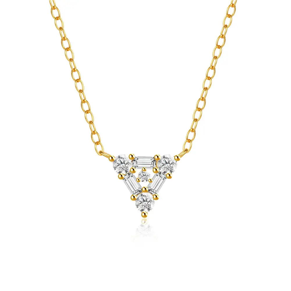 Fashion Wholesale 925 Sterling Silver 18K Gold Plated CZ Zircon Pave Triangle Shape Pendant Necklace Jewelry