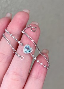 Xinfly 18k <b>Solid</b> White Gold Woman's Diamond Aquamarine Gemstone Heart <b>Bracelet</b> for Anniversary - Product Image 1