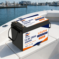 Batería Marina de Ciclo Profundo LiFePO4 de 12.8V 280Ah, Impermeable, para Barcos de Pesca, Motor de Arrastre, Fosfato de Hierro y Litio, 4000 Ciclos