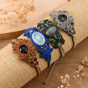 2026 Handmade Braided Macrame Healing Crystal Oval <strong>Stone</strong> Gold Copper <strong>Beads</strong> Adjustable Bracelet Natural Amethyst Woven Rope - Product Image 1