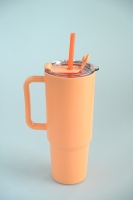 Gobelet isotherme double paroi grande capacité réutilisable pour boissons, tasses à glace d'extérieur, bouteille d'eau, gobelet en plastique avec poignée et paille