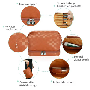 Bolsa de Cosméticos de PU de Doble Capa Personalizada con Cierre de Cremallera para Mujer, Organizador de Brochas de Maquillaje y Bolsa Personalizada - Product Image 2
