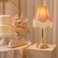 Lampe de table rechargeable rose « Light up Every Promise » avec franges perlées pour la décoration de réceptions de mariage et d'événements nuptiaux