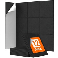 Paquete de 12 Paneles Acústicos Autoadhesivos de Espuma de Poliéster de Alta Densidad, 30x30x0.9cm, Paneles Cuadrados Absorbentes de Sonido para Pared