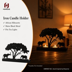Portacandele Elefante in Ferro Nero, Supporto per Candele Tealight con Silhouette Safari Africano, Centrotavola in Metallo a Forma di Animale per Decorazione Tavolo e Caminetto - Product Image 1