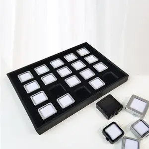 Jewelry ring face bare diamond gem box Stainless steel glass Hong Kong-style transparent color treasure display box tray