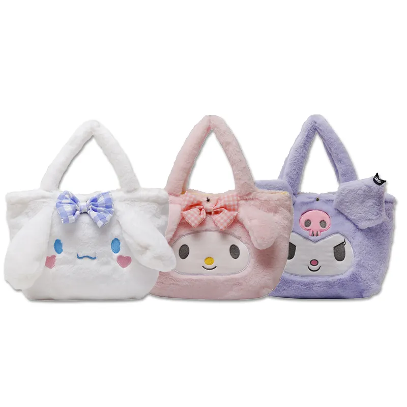 Sanrio pelüş çanta benim melodi Anime çanta Kt kedi Kuromi sırt çantası özel ambalaj ODM Unisex peluş yumuşak doldurulmuş oyuncak 20 adet 28*20cm