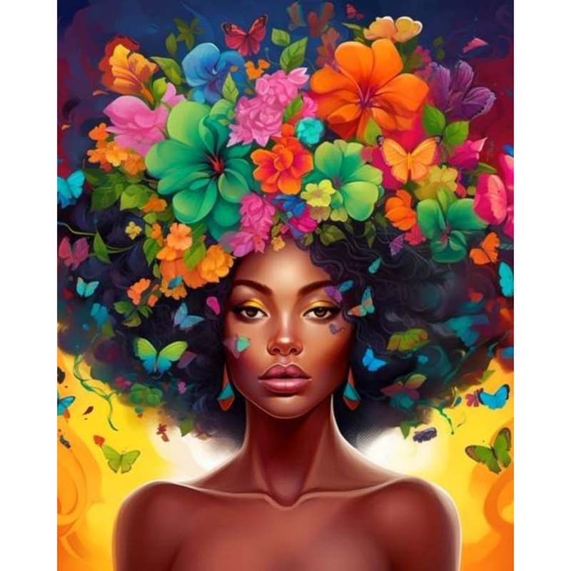 Fille africaine avec tête de fleur-couleur multiple