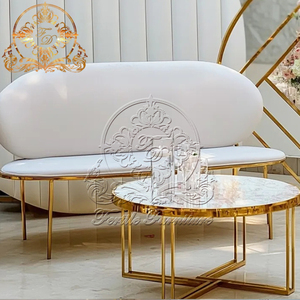 Bride and Groom <b>Gold</b> Lover Seater Stainless Steel Royal White Velvet Wedding <b>Sofa</b> - Product Image 2