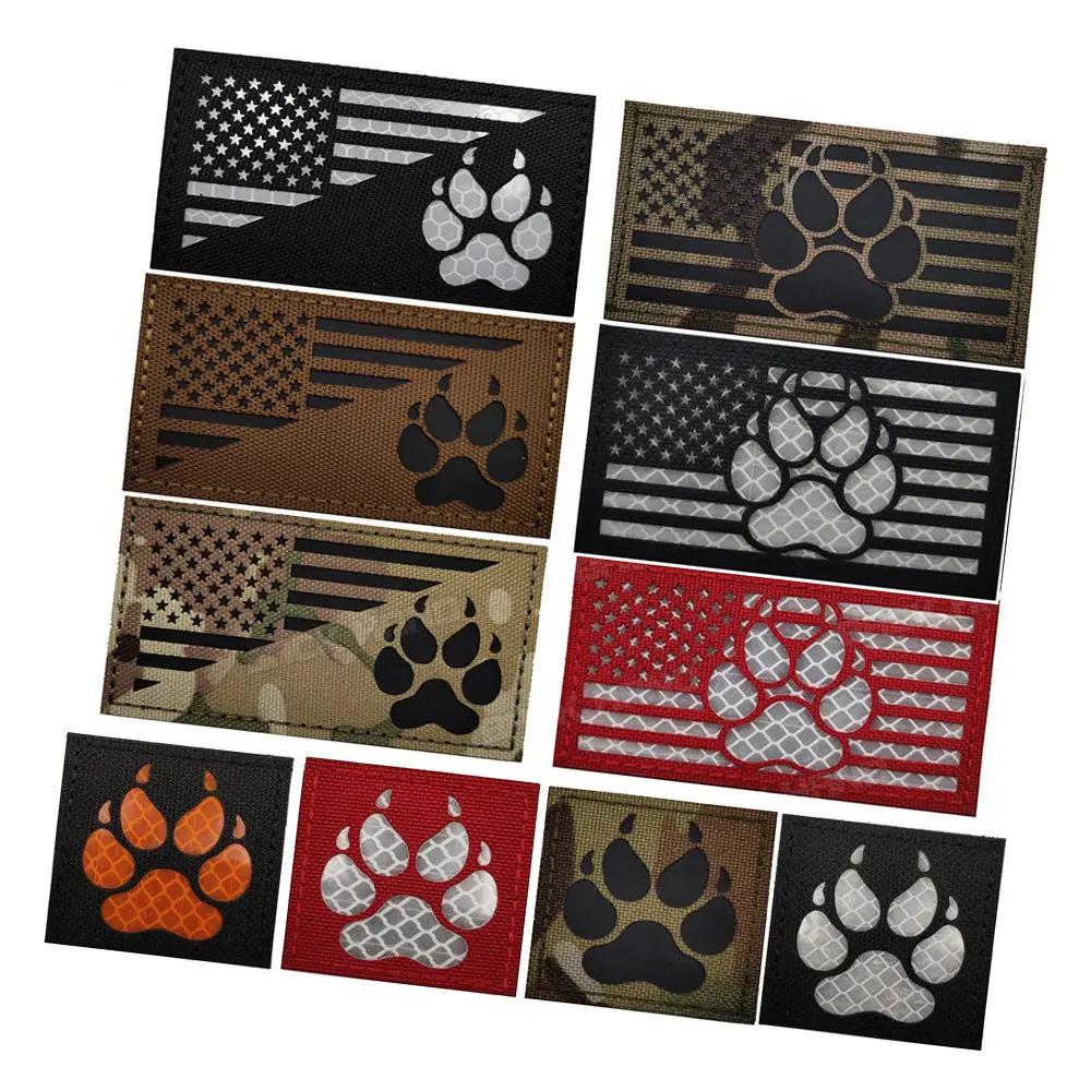 Kanca döngü taktik köpek moral yamalar IR yansıtıcı birleşik amerika bayrağı yama köpek pençe ile belirtilen