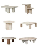 Meubles en pierre naturelle de luxe Table console en travertin beige à pieds arqués Table console en marbre de style romain rétro pour le salon