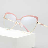 UNOC Lunettes optiques Visage Lunettes œil de chat Montures en métal noir Bleu/Or/Lentilles transparentes bloquant la lumière Disponibles Rose
