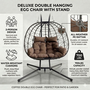 Fauteuil <span class=keywords><strong>suspendu</strong></span> <span class=keywords><strong>double</strong></span> avec support - Chaise balançoire pour patio et jardin, coussin de canapé deux places pour chambre et balcon, utilisation intérieure/extérieure (marron) - Product Image 5
