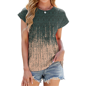 New Women's Summer Casual Short-<b>Sleeved</b> Printed Knitted Anti-Pilling T-Shirt Tops Loose Geometric Neck - Product Image 1
