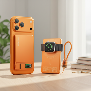 <span class=keywords><strong>Cargador</strong></span> Portátil Magnético Inalámbrico con Pantalla TFT, Delgado, Personalizable, 3 en 1, Mini Espejo, con Soporte Integrado, 5000 mAh, para iPhone - Product Image 1