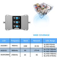 Amplificateur de signal tri-bande 900/1800/2100 4G LTE 3G GSM 2G Réseau cellulaire Gain 70dB Couverture 500-1000m² Puissance 22dBm