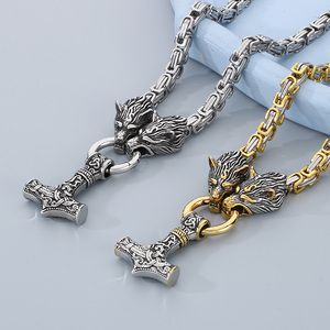 Collana bizantina KALEN Punk acciaio inossidabile <span class=keywords><strong>con</strong></span> <span class=keywords><strong>ciondolo</strong></span> testa di <span class=keywords><strong>lupo</strong></span> nordico - Product Image 5