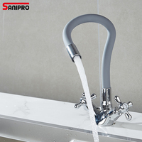 Robinet de cuisine SANIPRO en alliage de zinc, à poser sur le plan, avec tuyau flexible extractible, mitigeur eau chaude et froide, double poignée